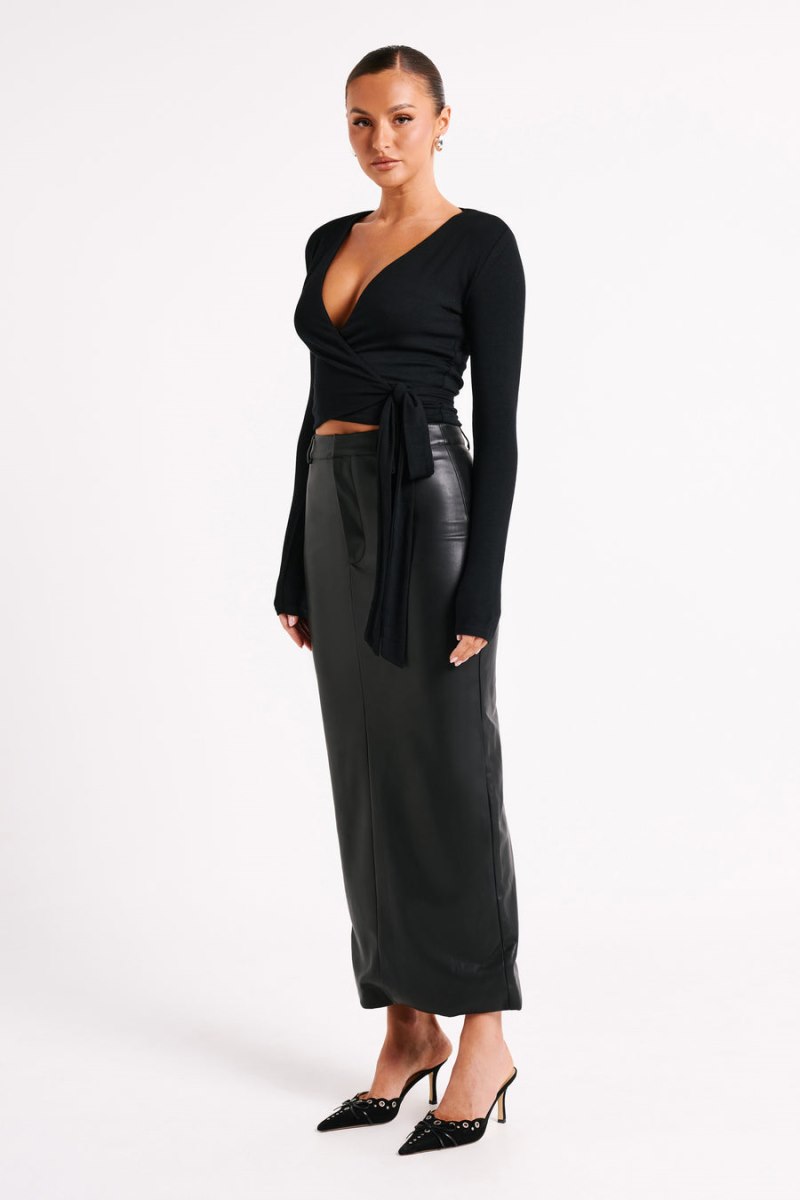 Meshiki Lottie Faux Leather Maxi Negras | BVKY0968