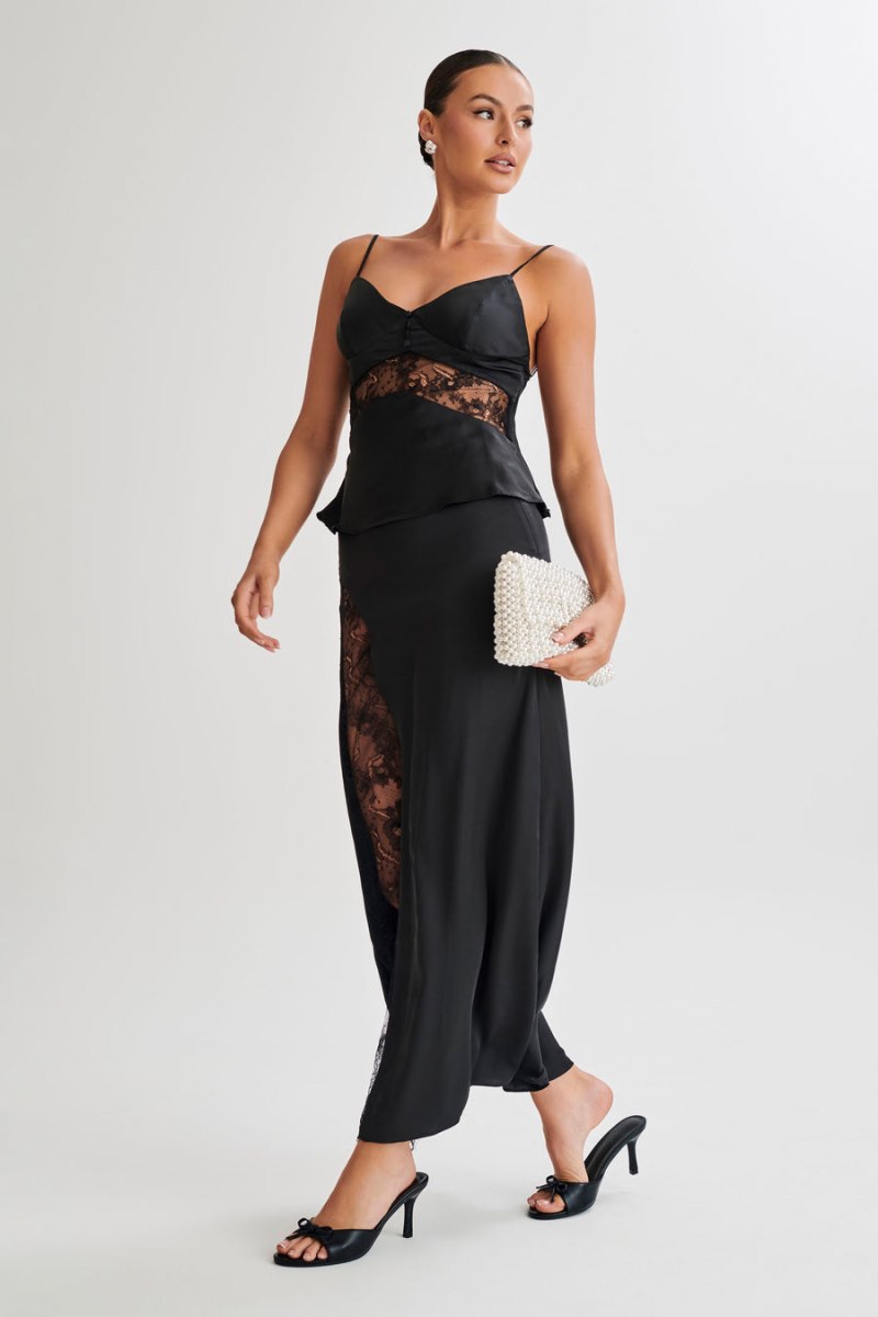 Meshiki Luella Satin Lace Maxi Negras | MEAZ9561