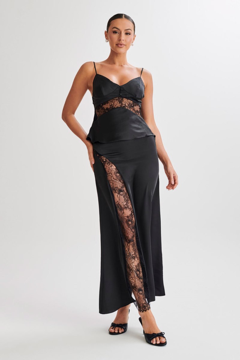 Meshiki Luella Satin Lace Maxi Negras | MEAZ9561