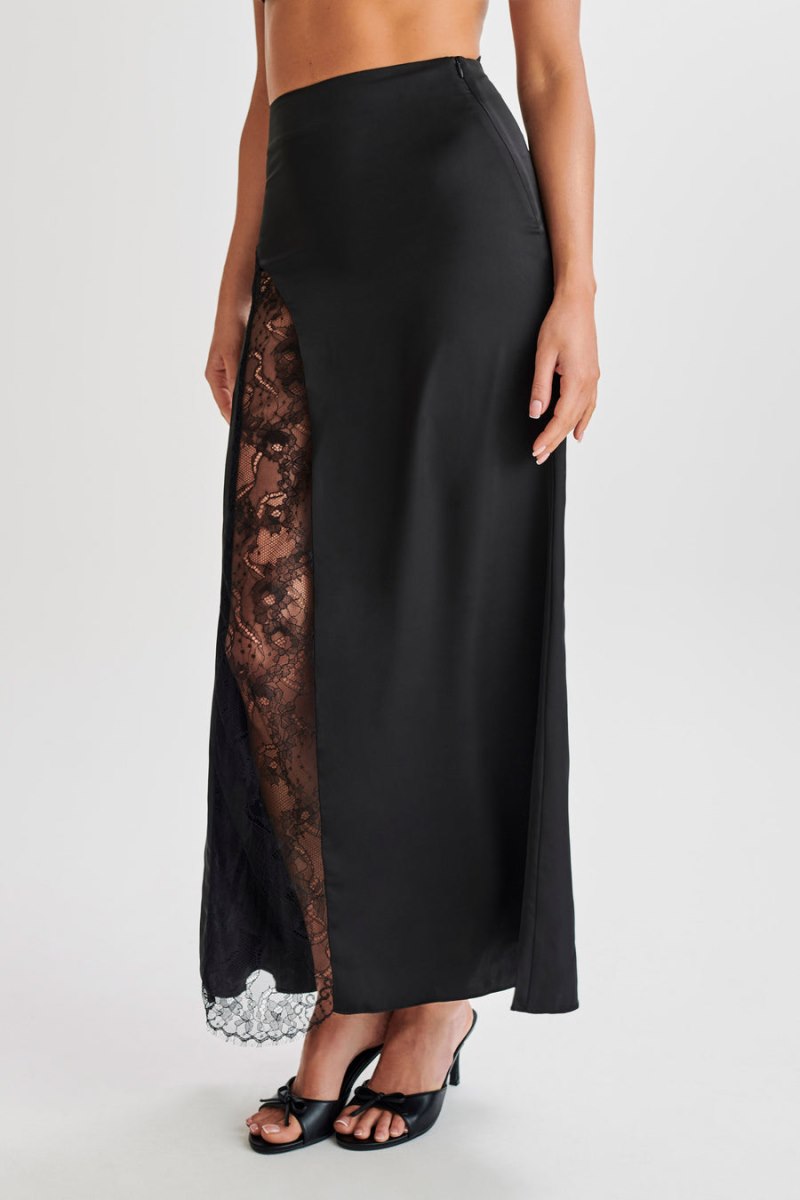 Meshiki Luella Satin Lace Maxi Negras | MEAZ9561