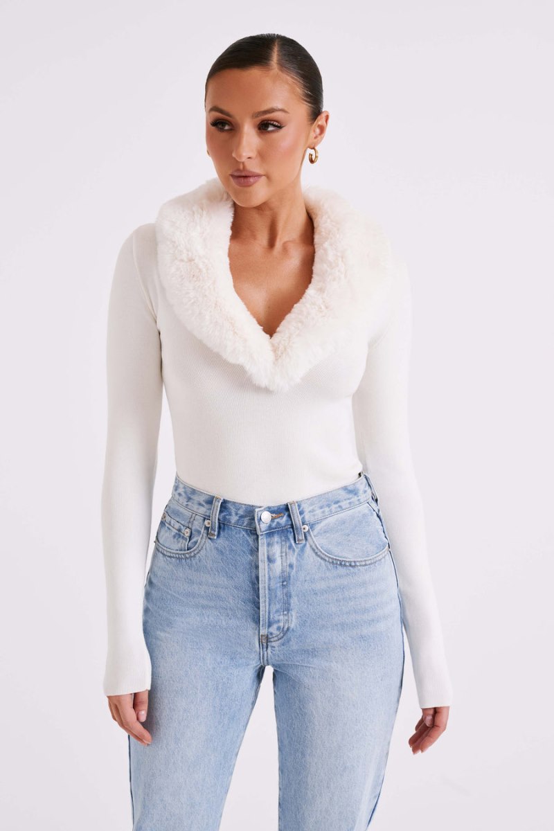 Meshiki Maieve Fur Trim Knit Blancas | ZFZV0432