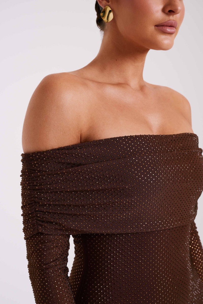 Meshiki Marcel Off Shoulder Diamante Chocolate | HWRD8182