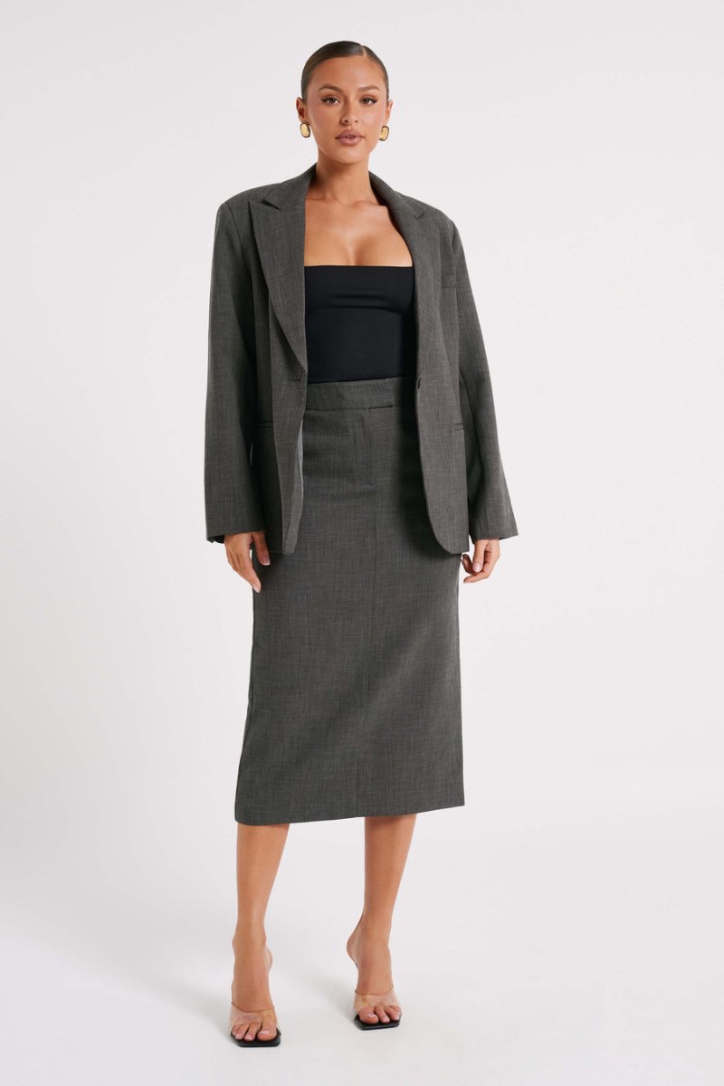 Meshiki Marcie Textured Suiting Midi Gris Oscuro | CPPC1488