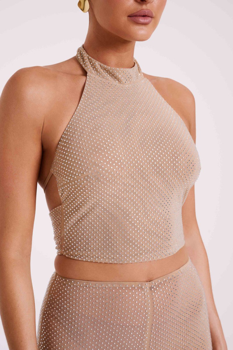 Meshiki Mariah Diamante Halter Neck Blancas | YGKW1986