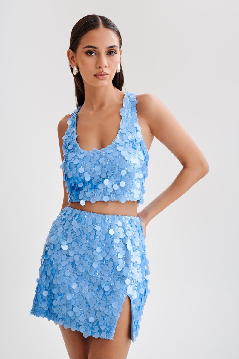 Meshiki Maude Transparent Sequin Racer Crop Azules | XHYN7716