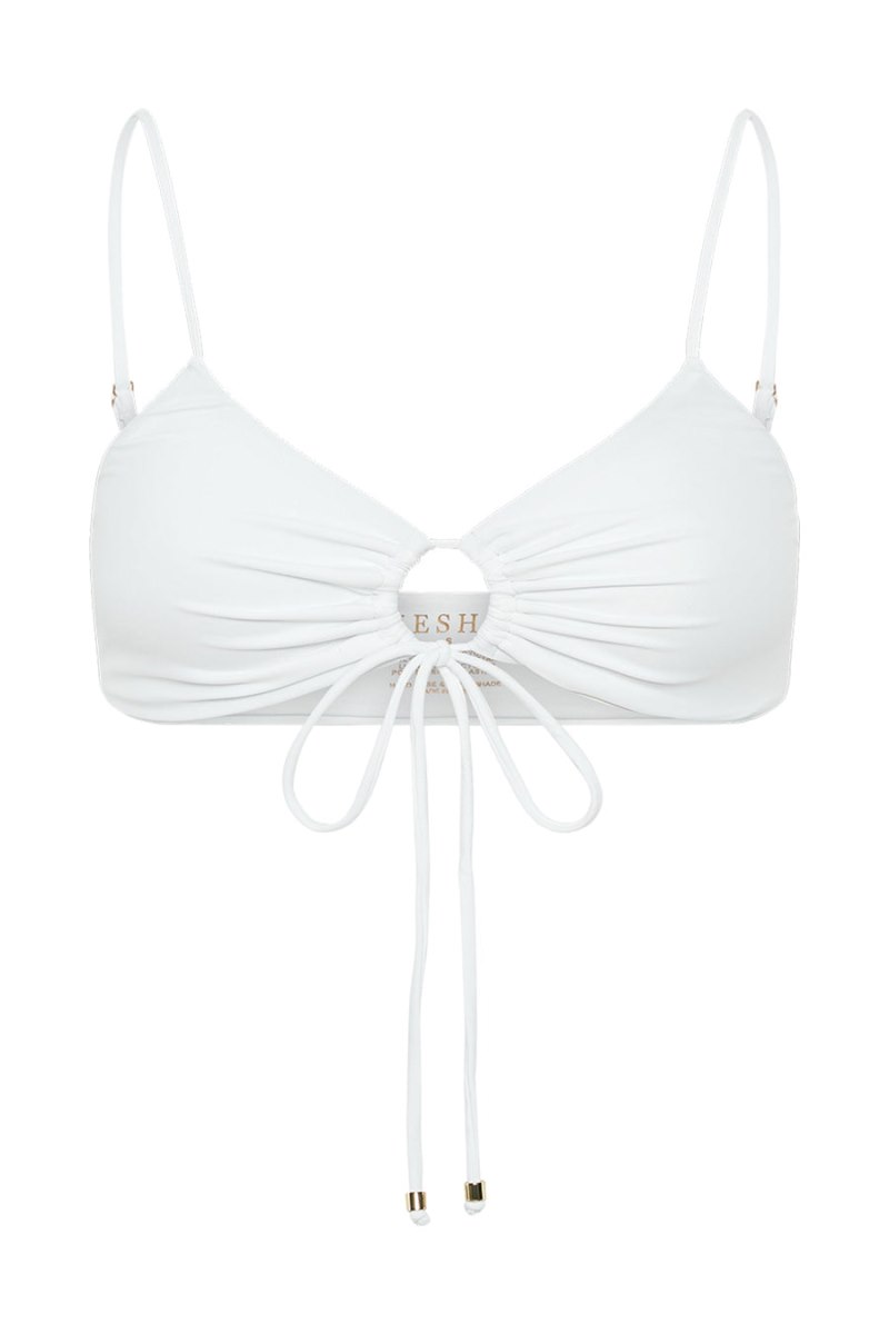 Meshiki Meadow Recycled Nylon Ruched Tie Front Bikini Top Blancas | OWHL5650