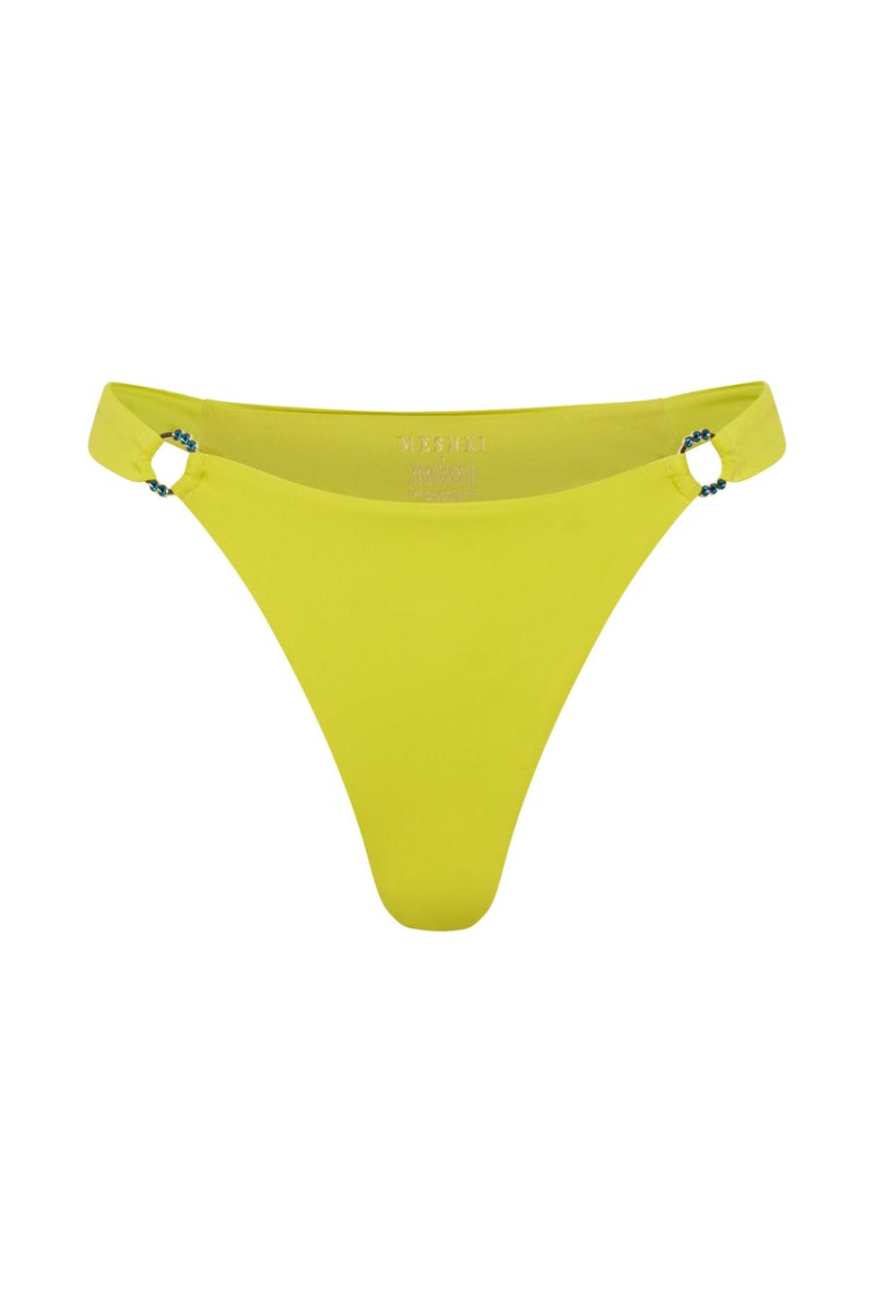 Meshiki Melody Melody Recycled Nylon Thick Strap Bikini Bottoms With Diamante Trim Verde | PBAD1878