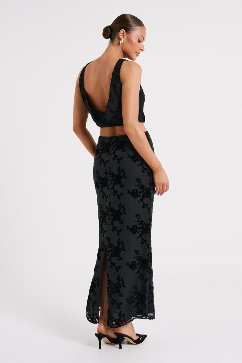 Meshiki Mona Burnout Velvet Maxi Negras | OCHB6776