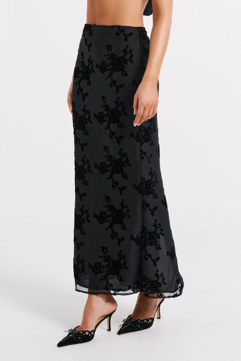 Meshiki Mona Burnout Velvet Maxi Negras | OCHB6776