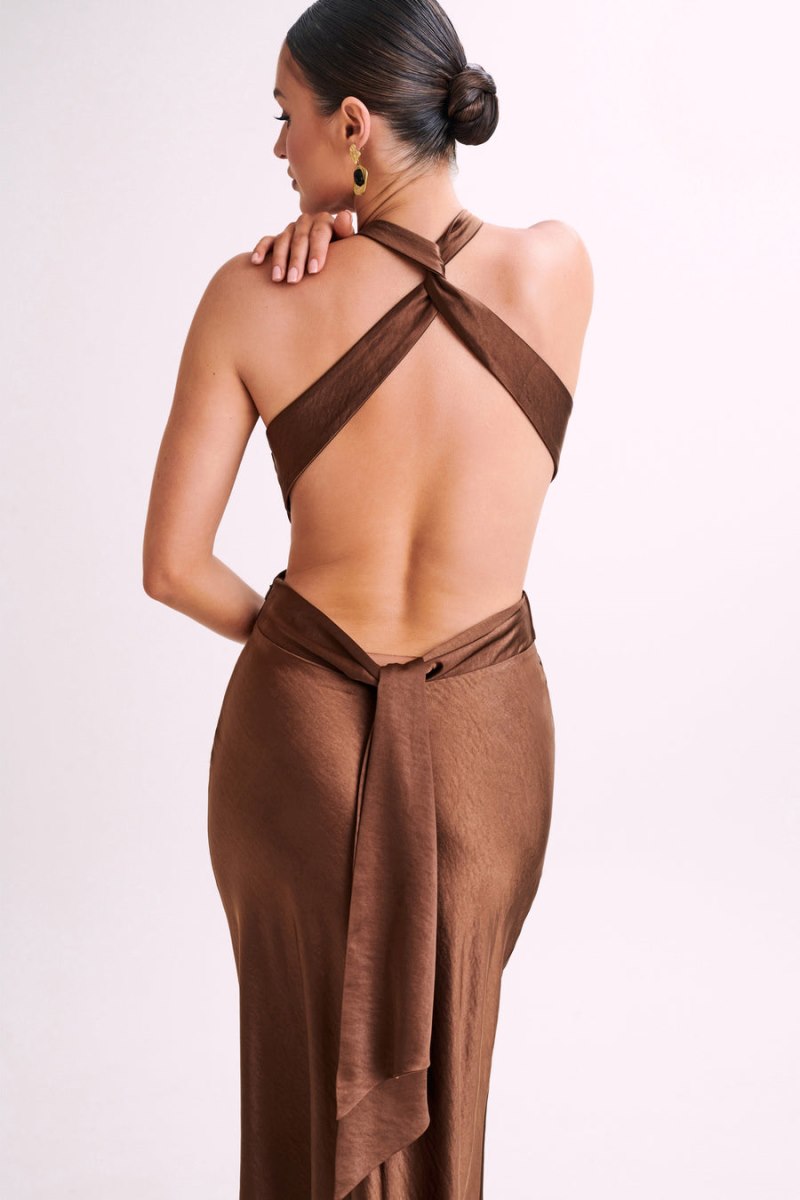 Meshiki Nalani Satin Halter Chocolate | TMCR4165