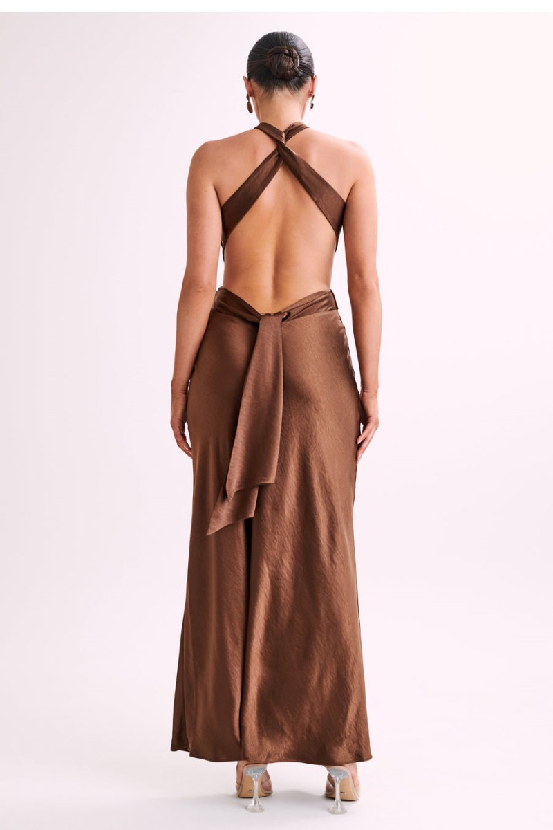 Meshiki Nalani Satin Halter Chocolate | TMCR4165