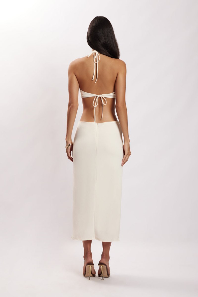 Meshiki Natalie Halter Neck Cut Out Creme | QXNA5473