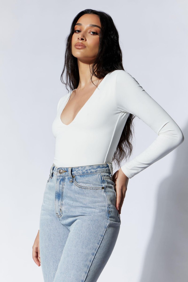 Meshiki Nia Long Sleeve V Neck Blancas | WBXH6145