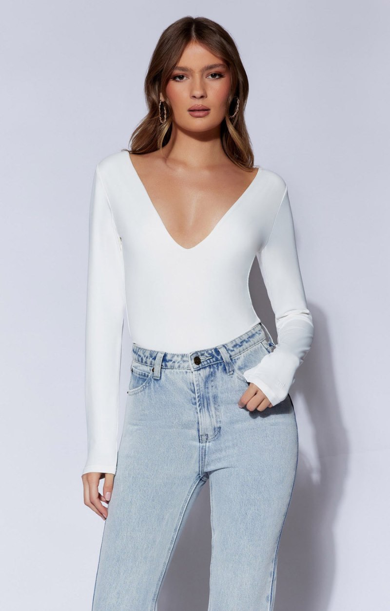 Meshiki Nia Long Sleeve V Neck Blancas | WBXH6145