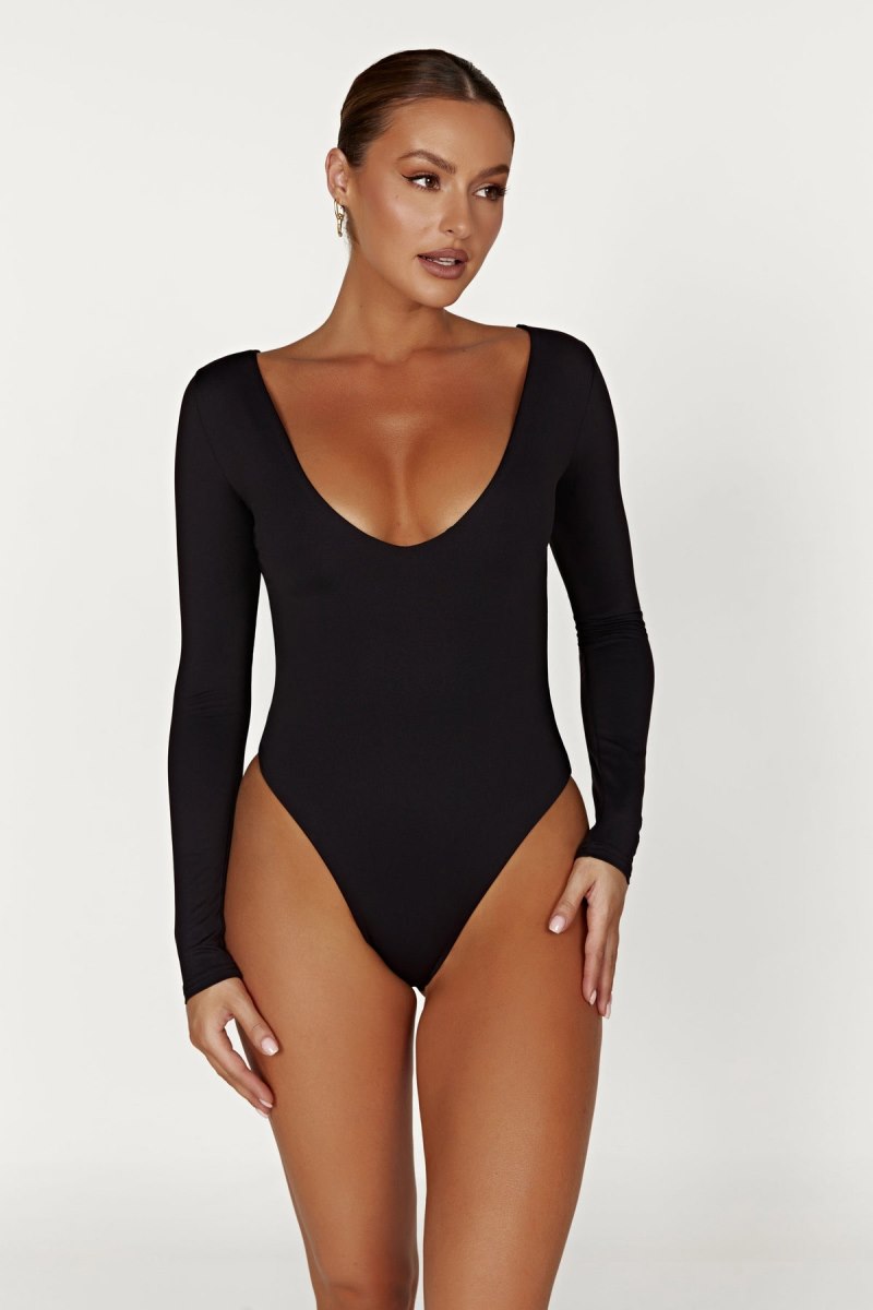 Meshiki Nia Long Sleeve V Neck Negras | PGYU9431