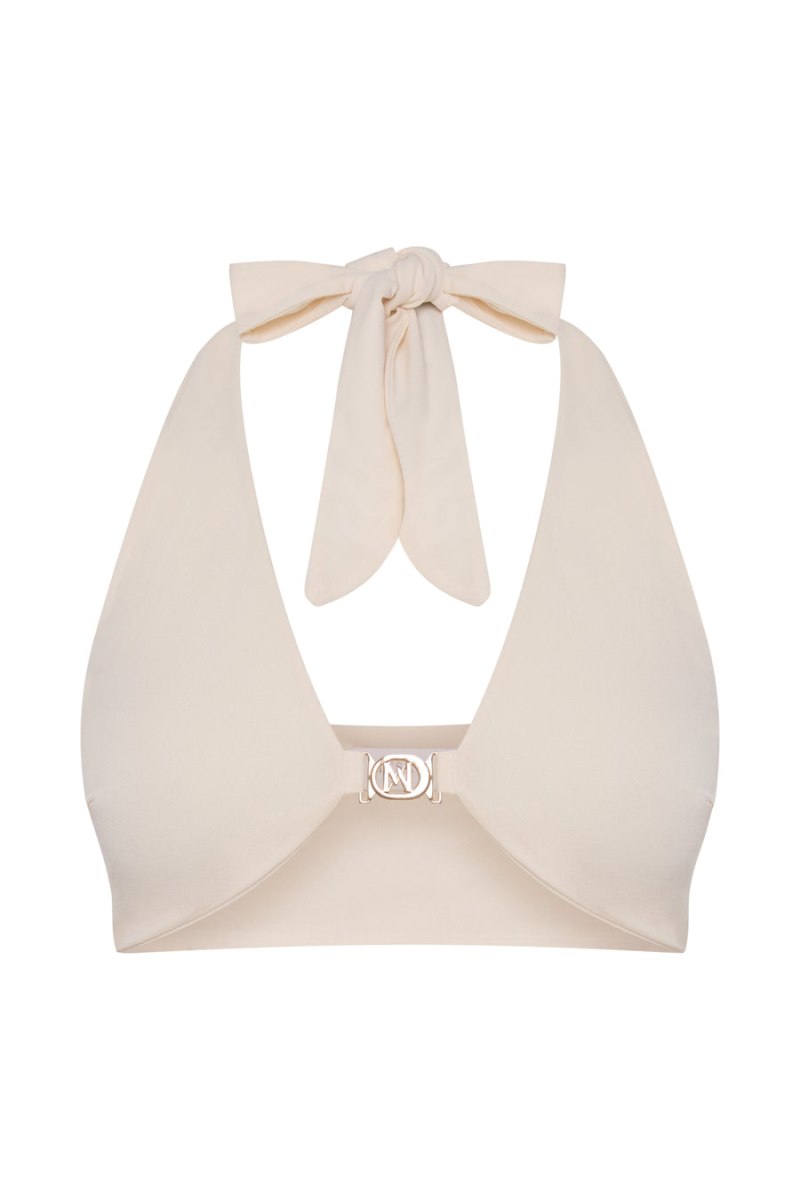 Meshiki Nicole Halter Crop Creme | XUQO7314