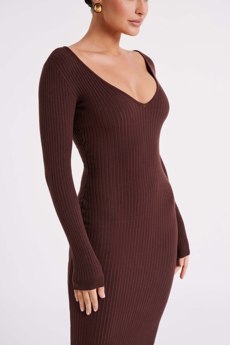 Meshiki Nina Long Sleeve Knit Chocolate | FYXT1983