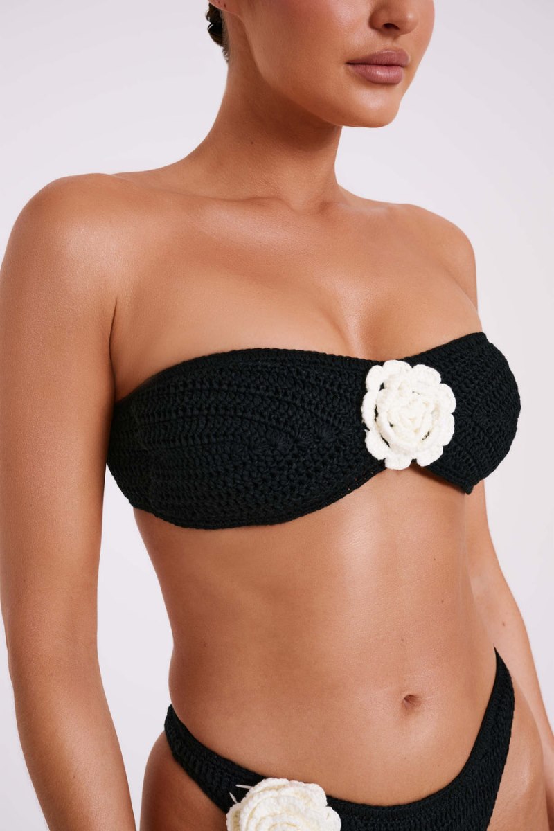 Meshiki Noreen Rose Contrast Crochet Bikini Top Negras | YIMM8143