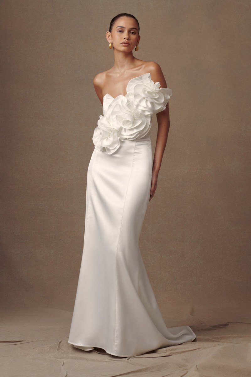 Meshiki Olivia Strapless Satin Rose Wedding Gown Blancas | HSOS1832