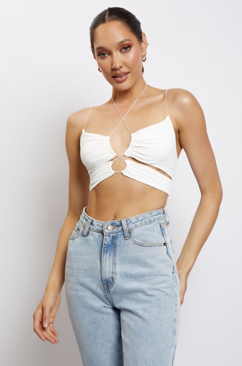 Meshiki Phoenix Cut Out Ruched Crop Blancas | TOOW0076