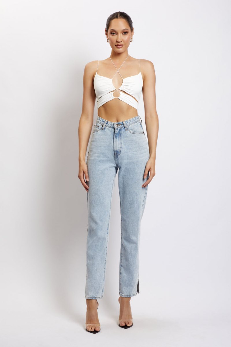 Meshiki Phoenix Cut Out Ruched Crop Blancas | TOOW0076