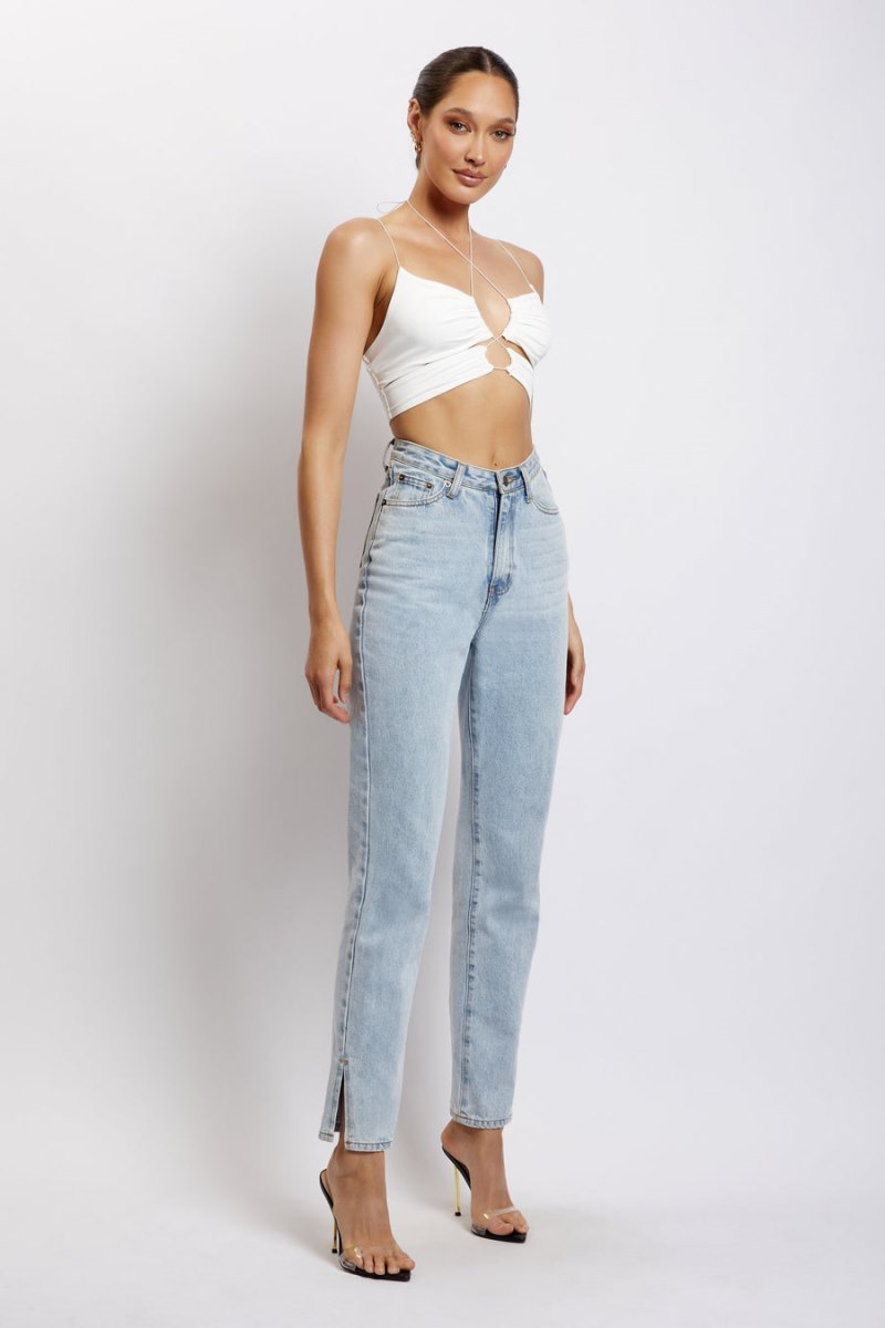 Meshiki Phoenix Cut Out Ruched Crop Blancas | TOOW0076