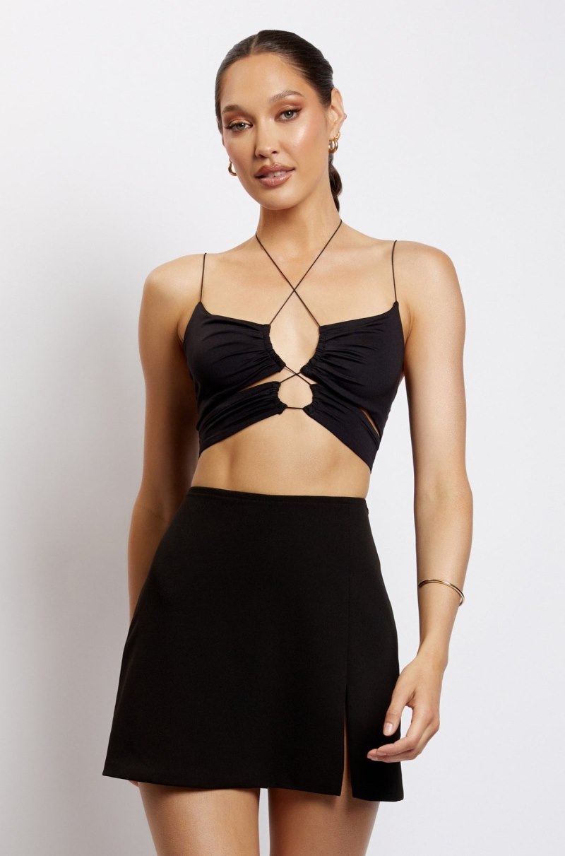 Meshiki Phoenix Cut Out Ruched Crop Negras | HAZG8351