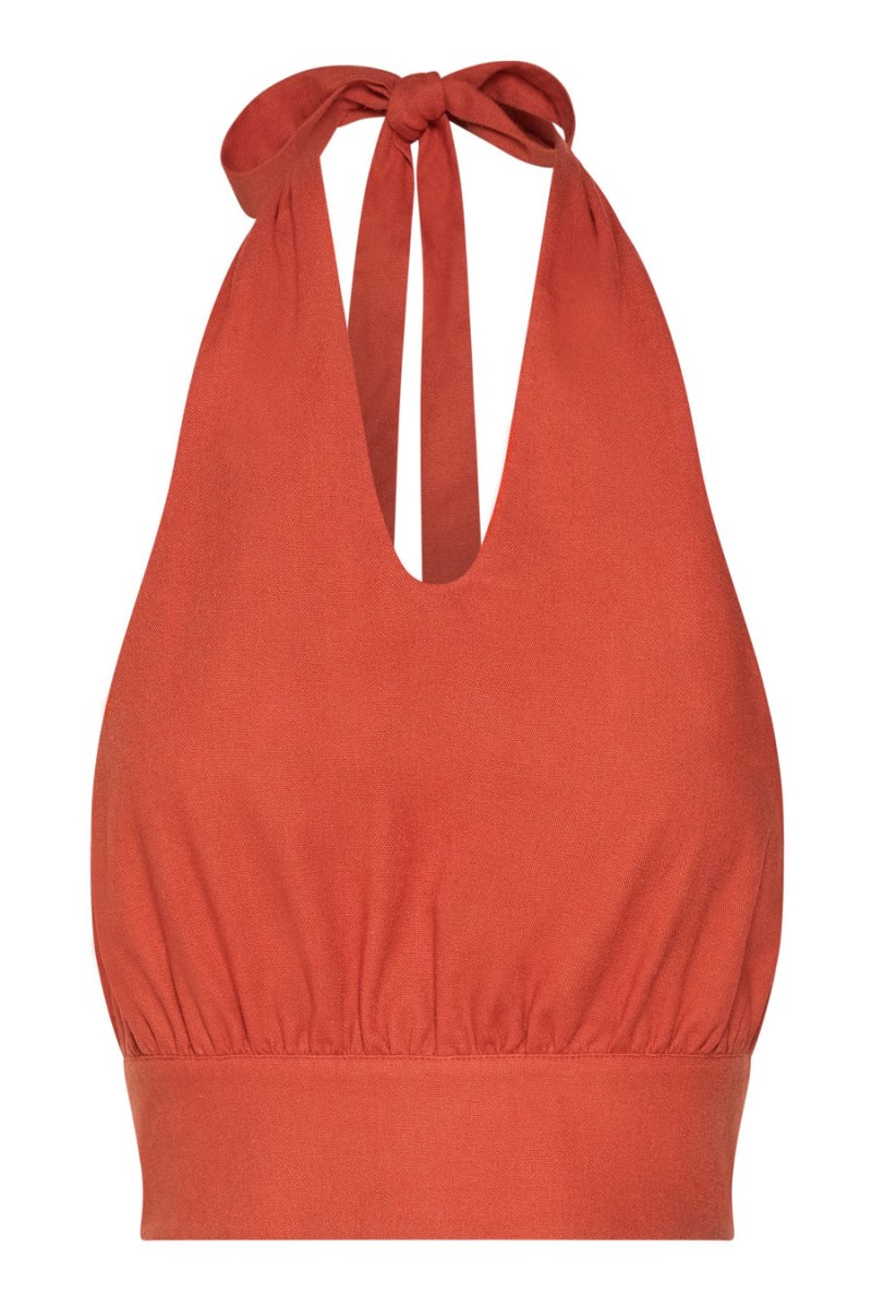 Meshiki Piper Halter Neck Linen Crop Naranjas | ZWUF5844