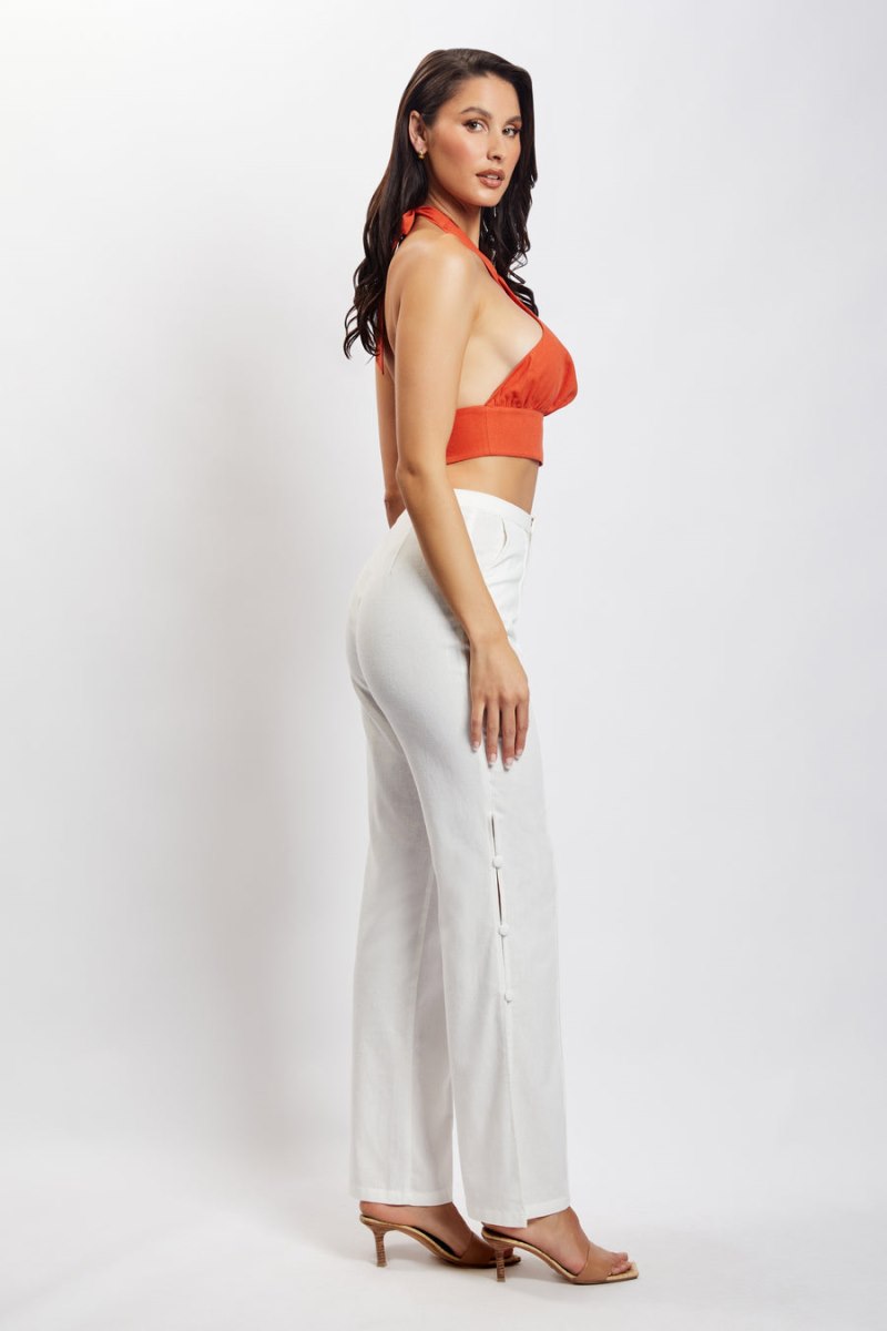 Meshiki Piper Halter Neck Linen Crop Naranjas | ZWUF5844