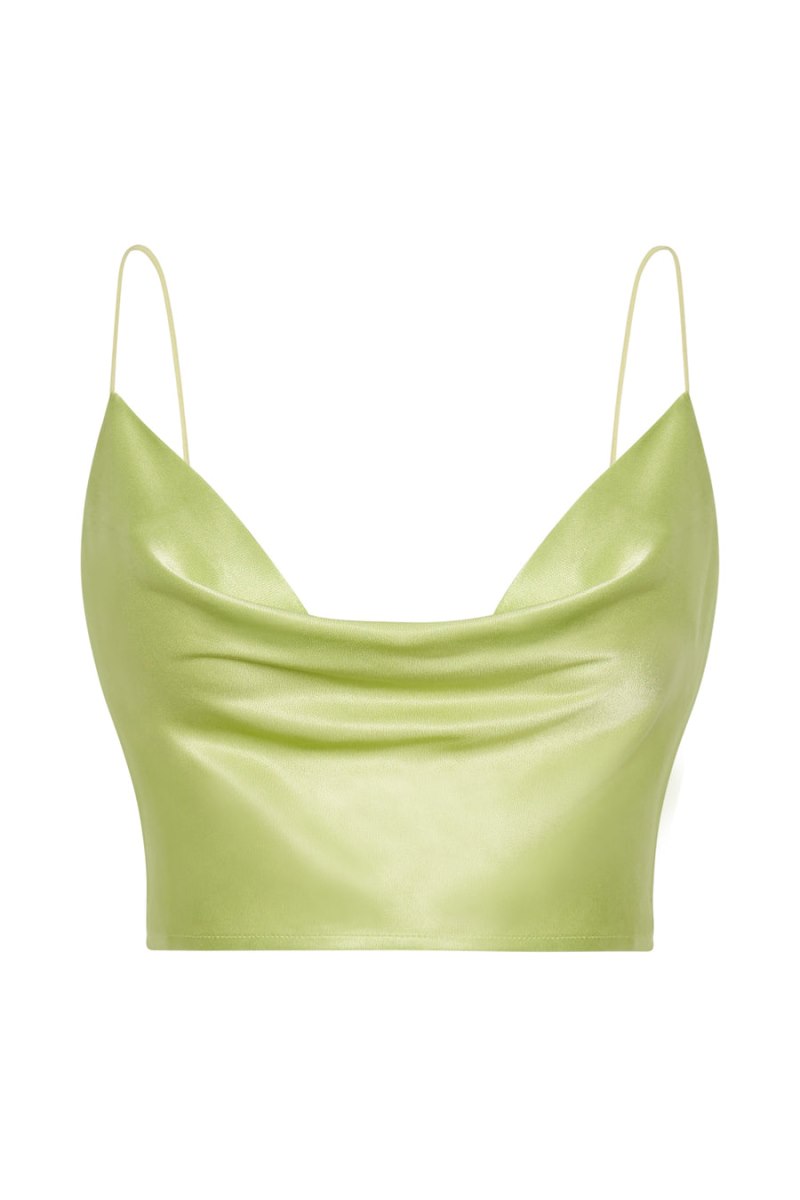 Meshiki Poppy Satin Cowl Neck Verde | PNQL3812