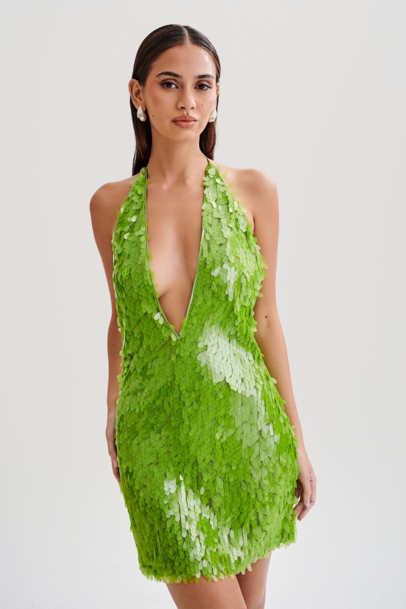 Meshiki Primrose Sequin Halter Verde | JTEQ8295