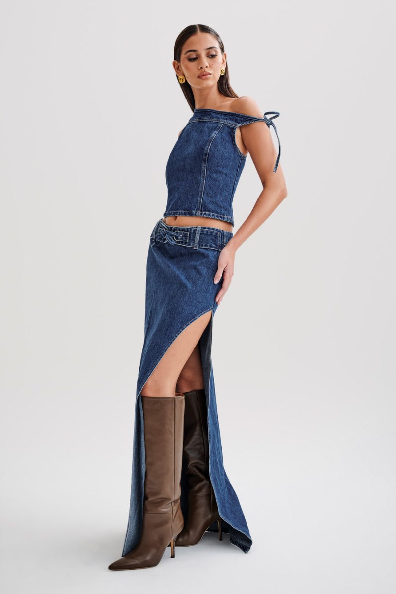 Meshiki Ramsey Denim Maxi Split Azules Oscuro | COIR0360