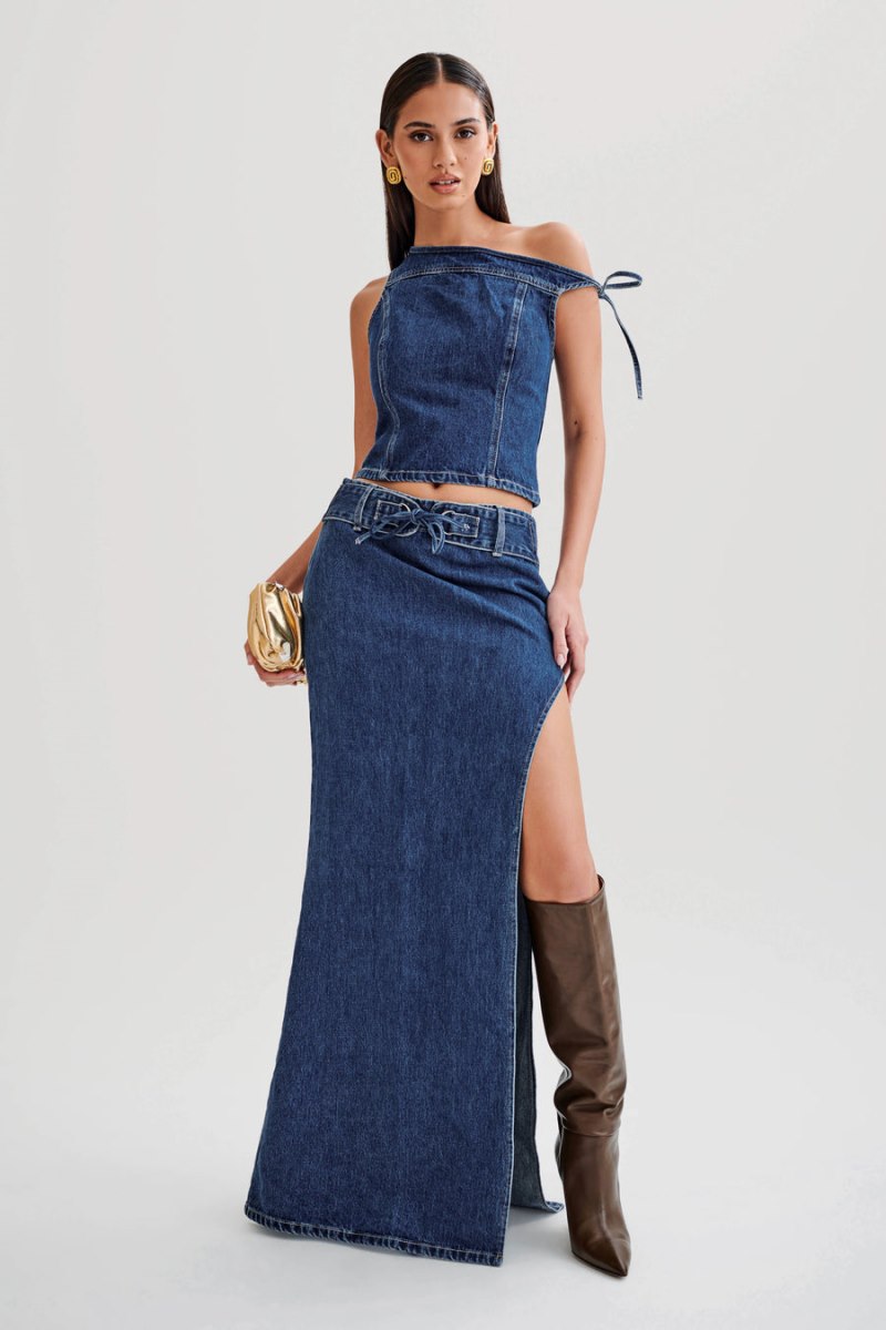 Meshiki Ramsey Denim Maxi Split Azules Oscuro | COIR0360