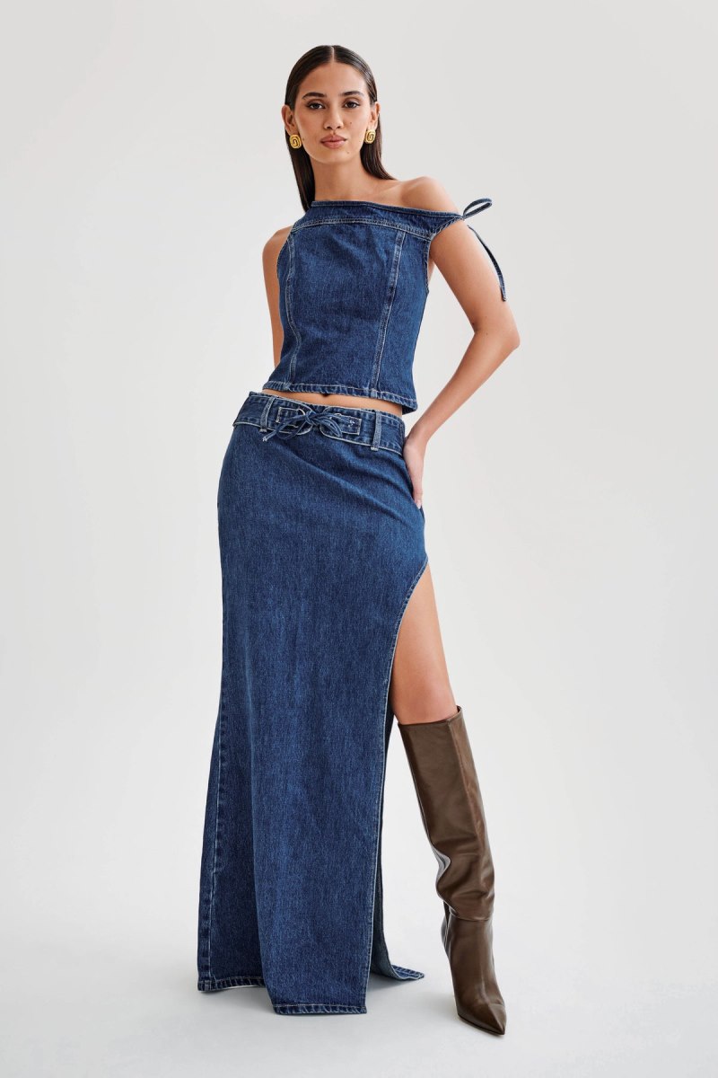 Meshiki Ramsey Denim Maxi Split Azules Oscuro | COIR0360