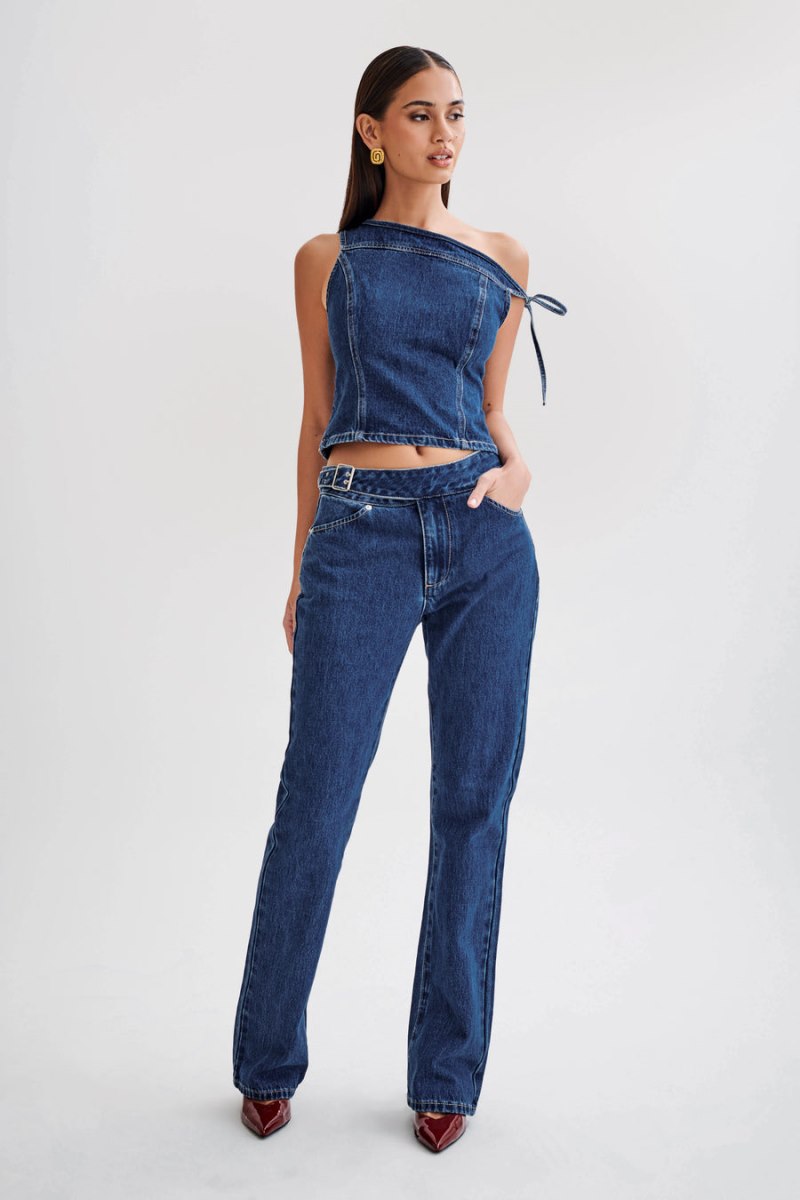 Meshiki Ramsey Denim Off Shoulder Azules Oscuro | EKKM0244