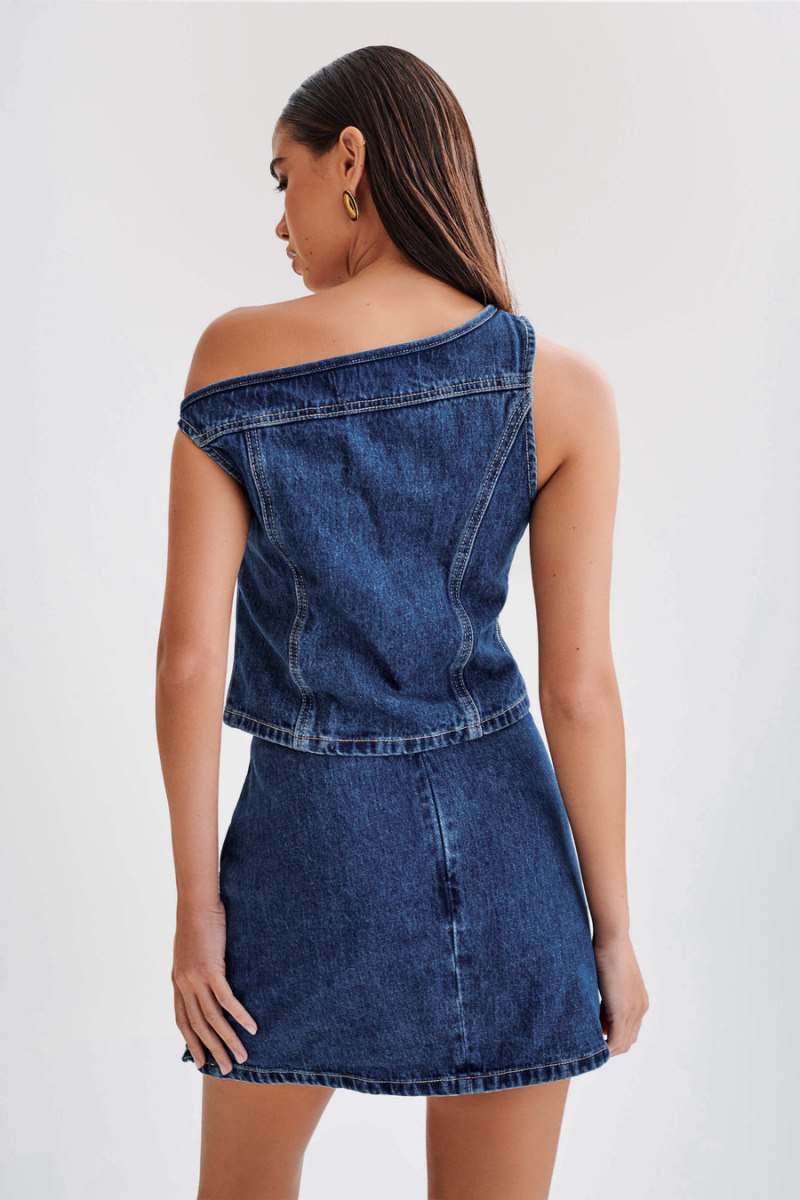 Meshiki Ramsey Denim Off Shoulder Azules Oscuro | EKKM0244