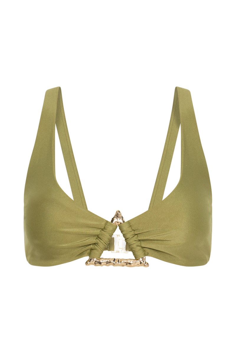 Meshiki Riley Triangle Hardware Bikini Top Verde Oliva | KKIB9042