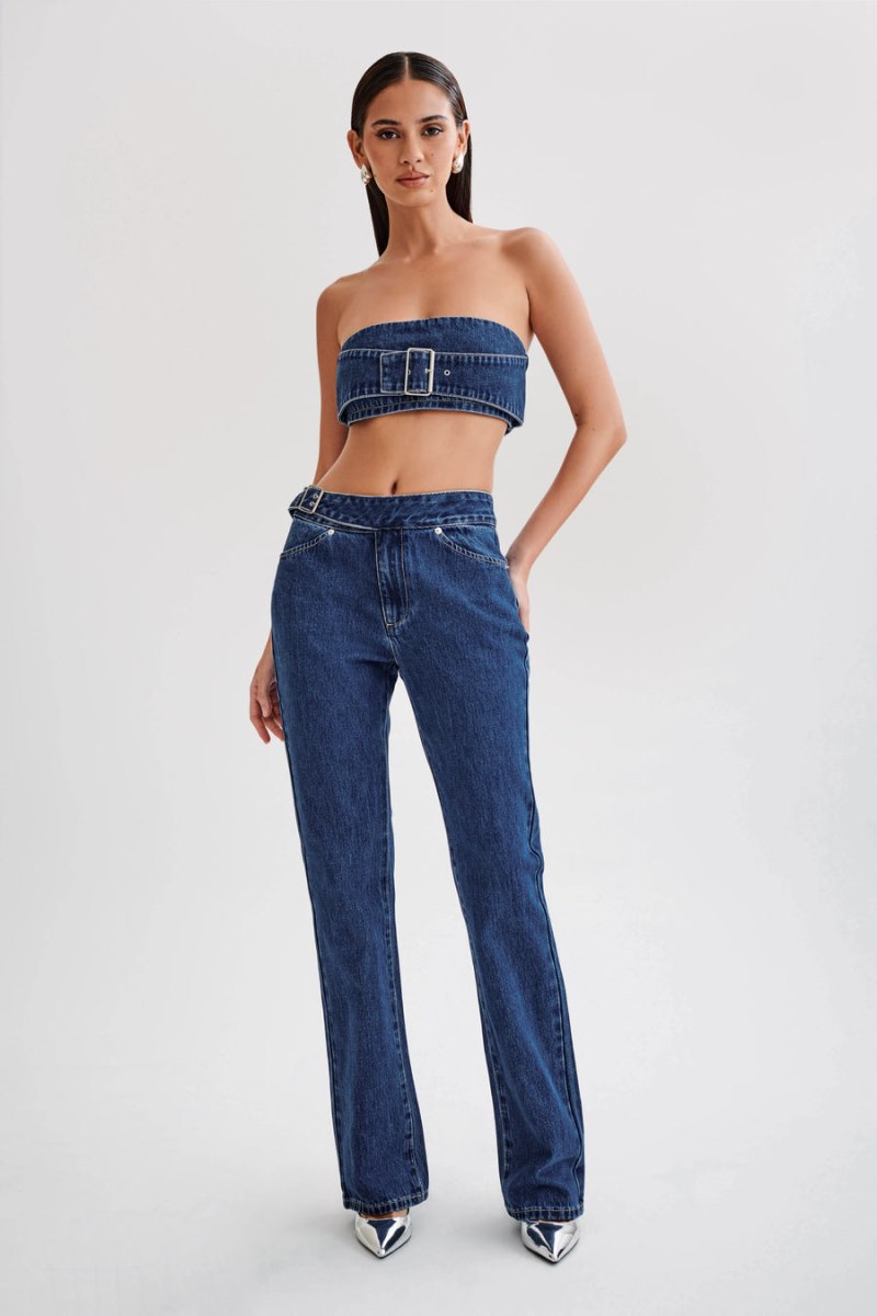 Meshiki Rowena Denim Buckle Bandeau Azules Oscuro | XNIT2167