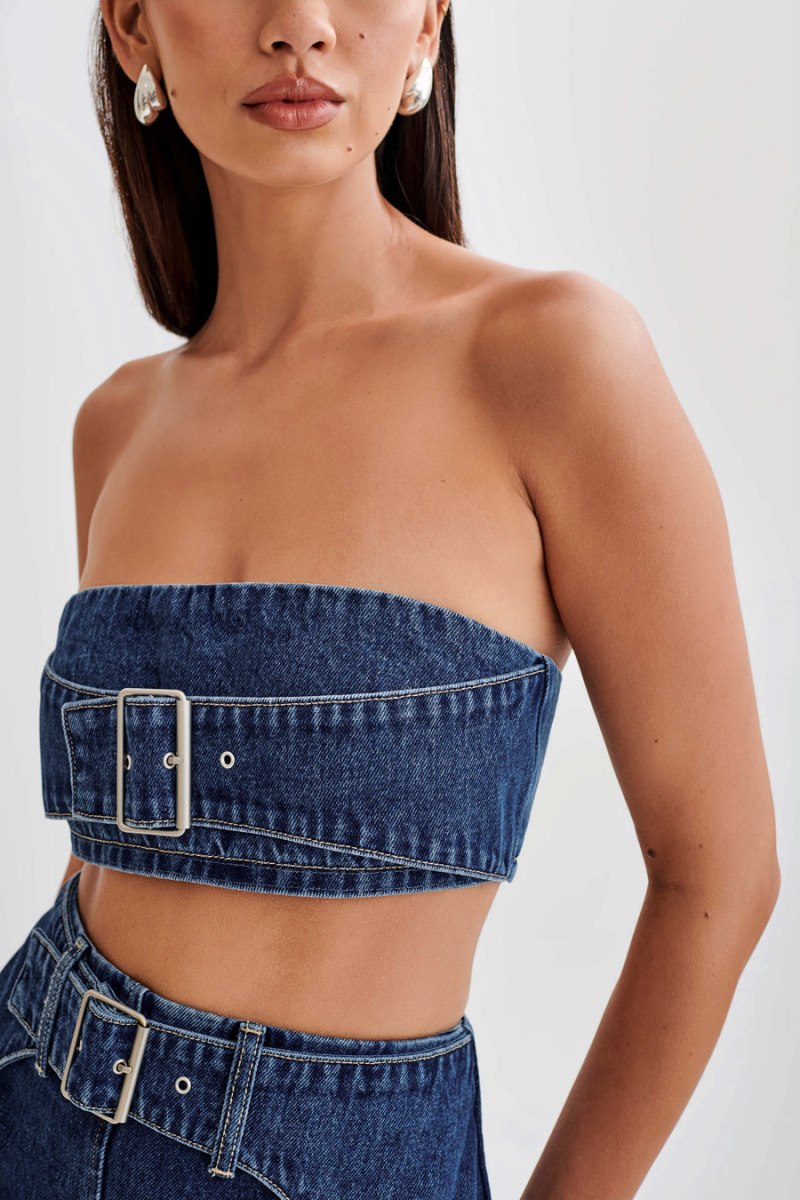 Meshiki Rowena Denim Buckle Bandeau Azules Oscuro | XNIT2167