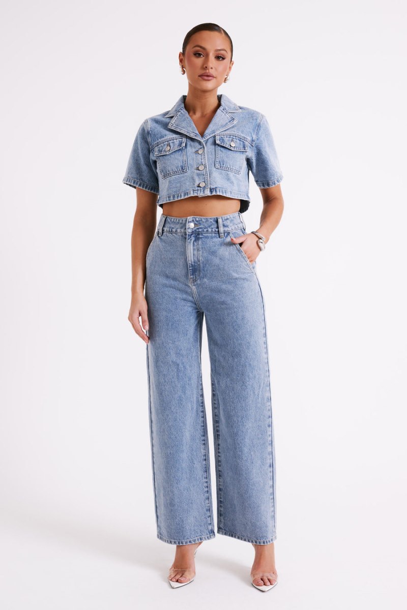 Meshiki Roxy Wide Leg High Waist Denim Azules | BEOU8540