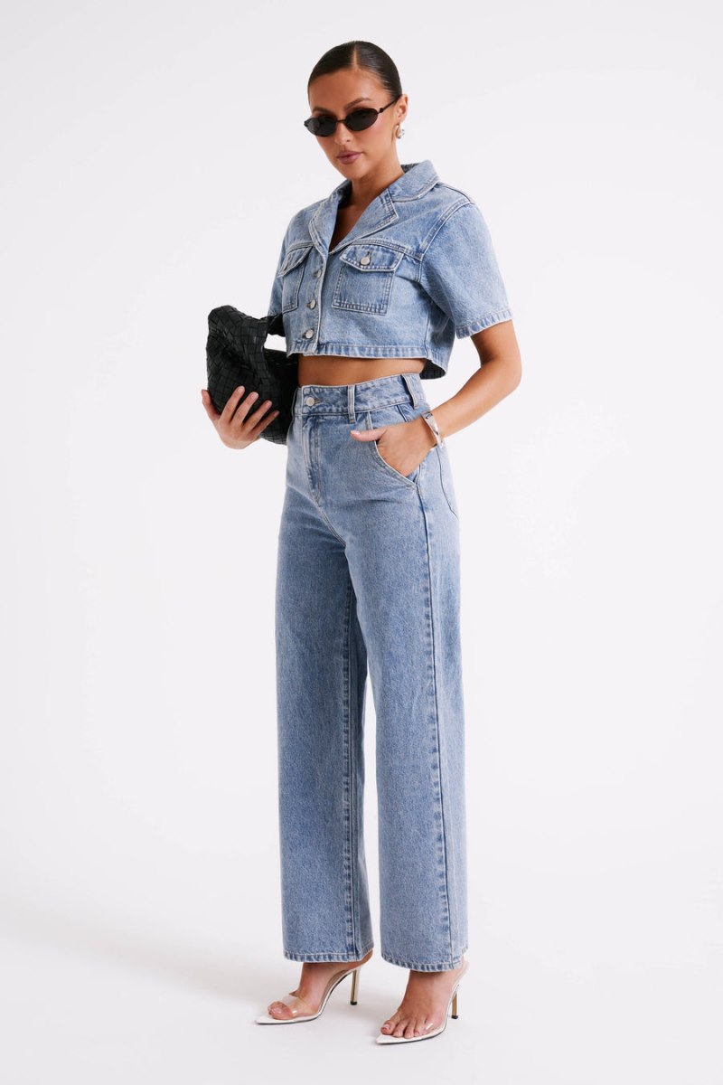 Meshiki Roxy Wide Leg High Waist Denim Azules | BEOU8540