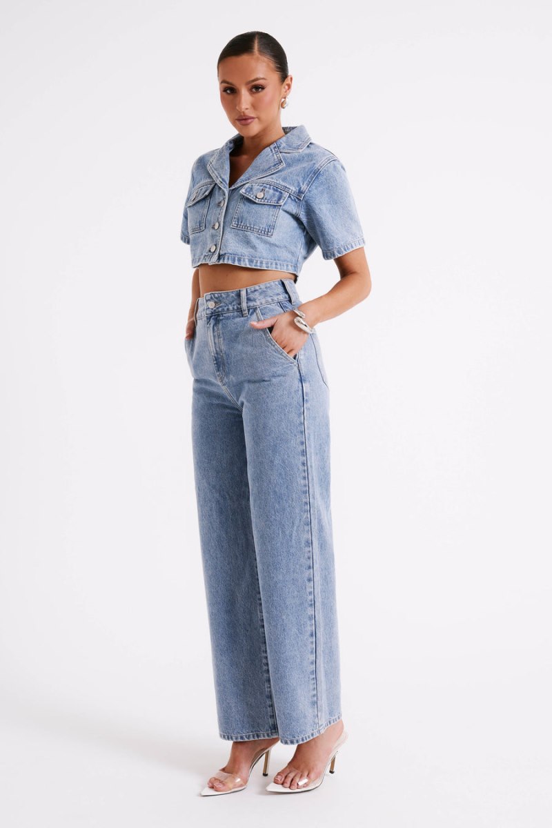 Meshiki Roxy Wide Leg High Waist Denim Azules | BEOU8540