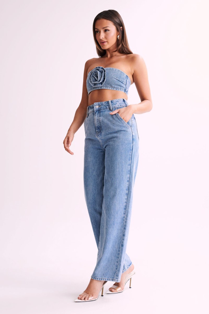 Meshiki Roxy Wide Leg High Waist Denim Azules | ANKO6030