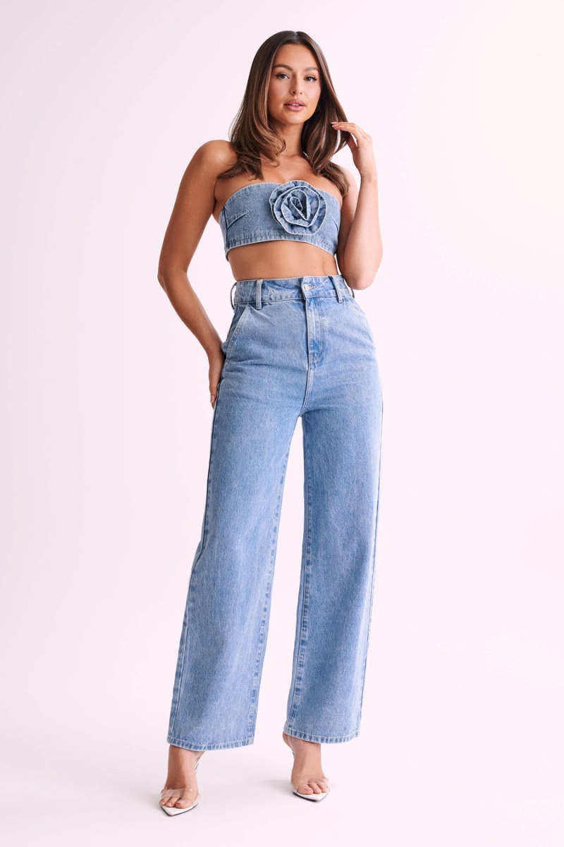 Meshiki Roxy Wide Leg High Waist Denim Azules | ANKO6030