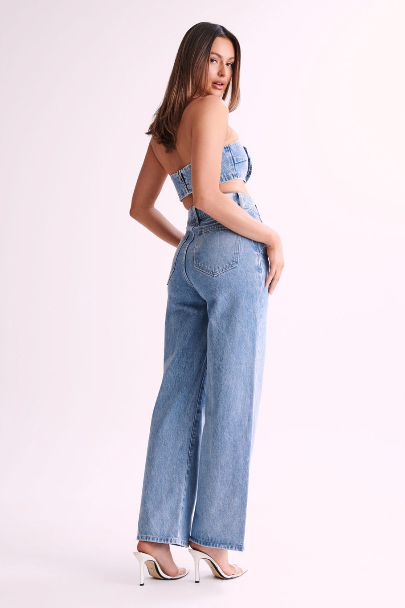 Meshiki Roxy Wide Leg High Waist Denim Azules | ANKO6030