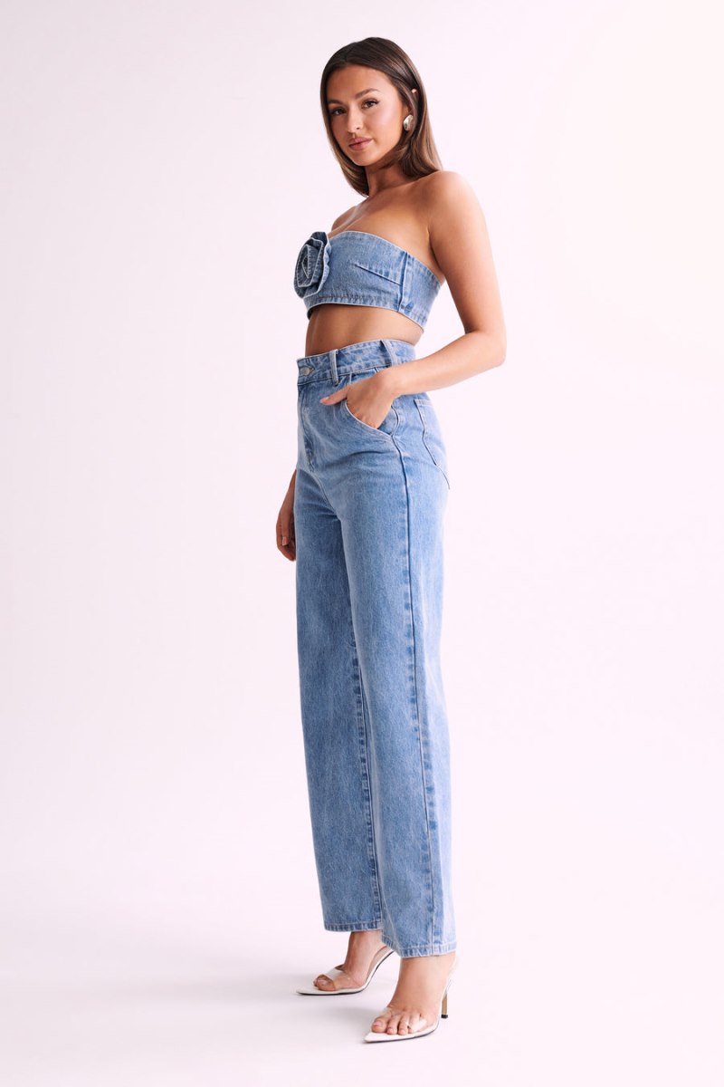 Meshiki Roxy Wide Leg High Waist Denim Azules | ANKO6030