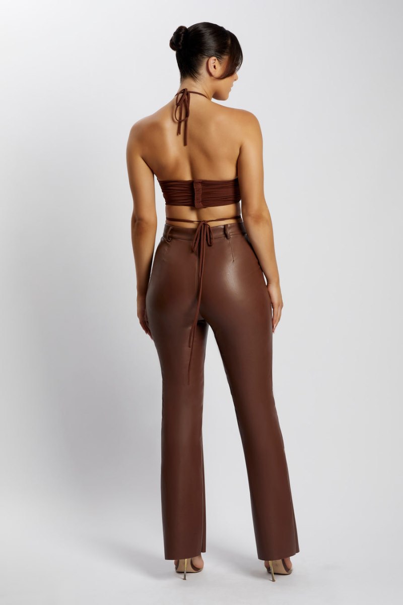 Meshiki Sabrina Ruched Halter Crop Chocolate | AQCV7260