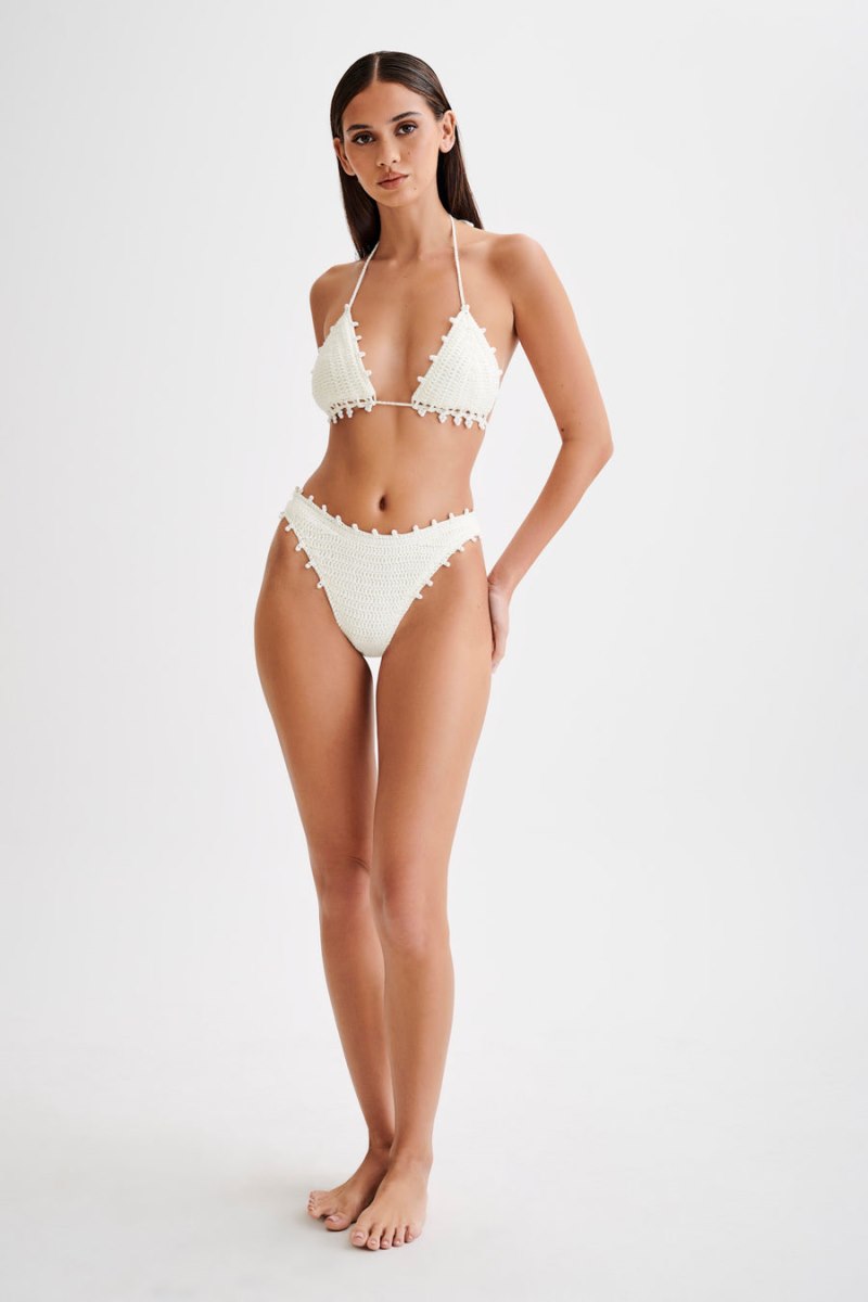 Meshiki Sadie Pearl Knit Bikini Bottom Blancas | QIRR2583