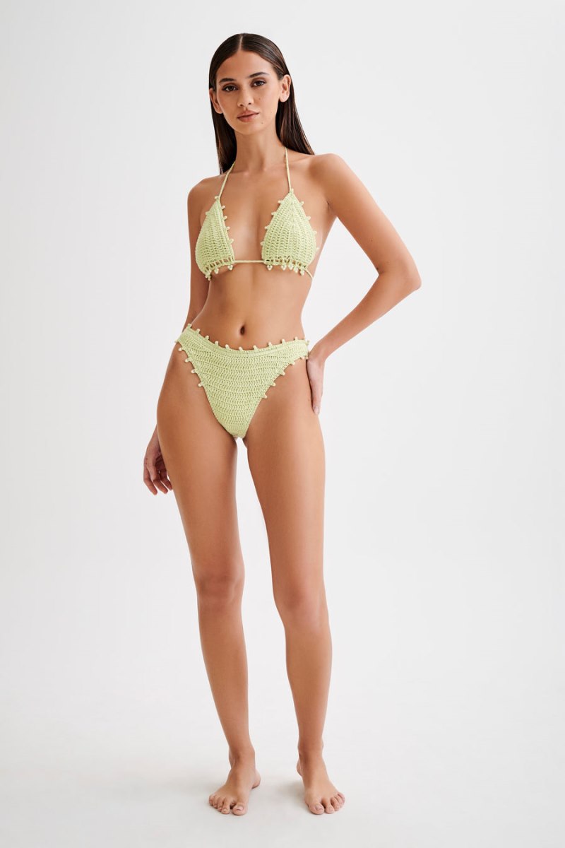 Meshiki Sadie Pearl Knit Bikini Bottom Verde | COUK1142