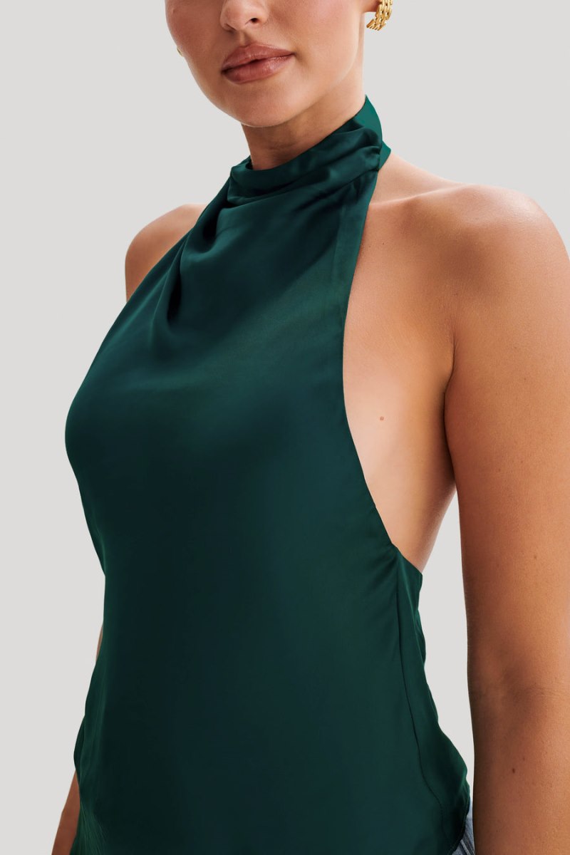 Meshiki Seraphine Satin Halter Verde | LNEM4913